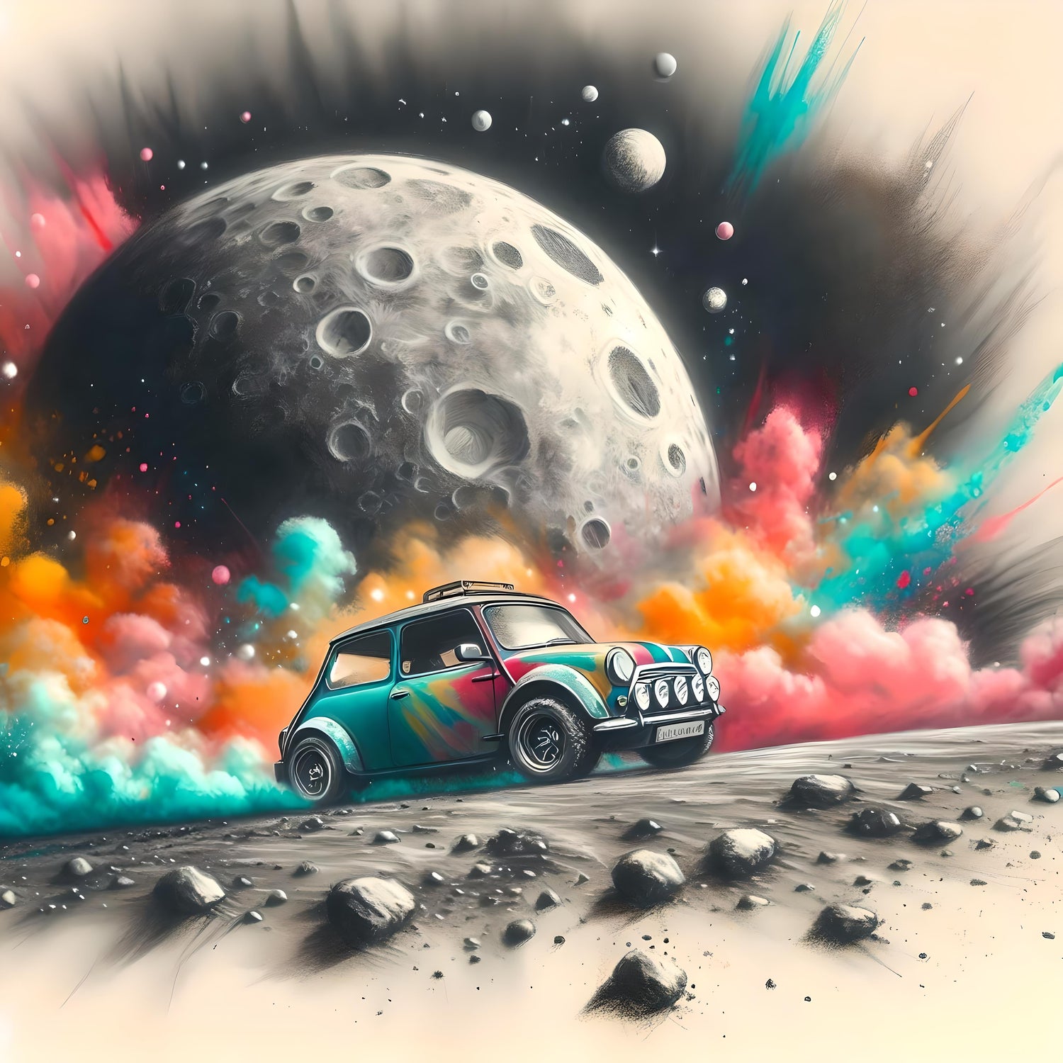 Cosmic car racing on surreal worlds